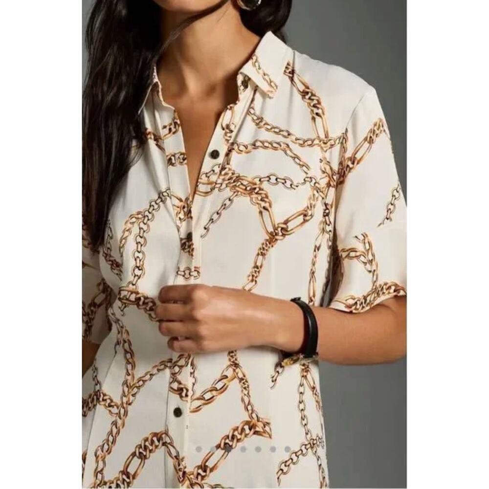 Maeve Dress XS Chain Printed Short Sleeve Maxi White Elegant Party Chic Classic - Picture 2 of 13